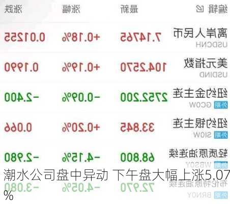 潮水公司盘中异动 大幅上涨5.03%报57.40美元